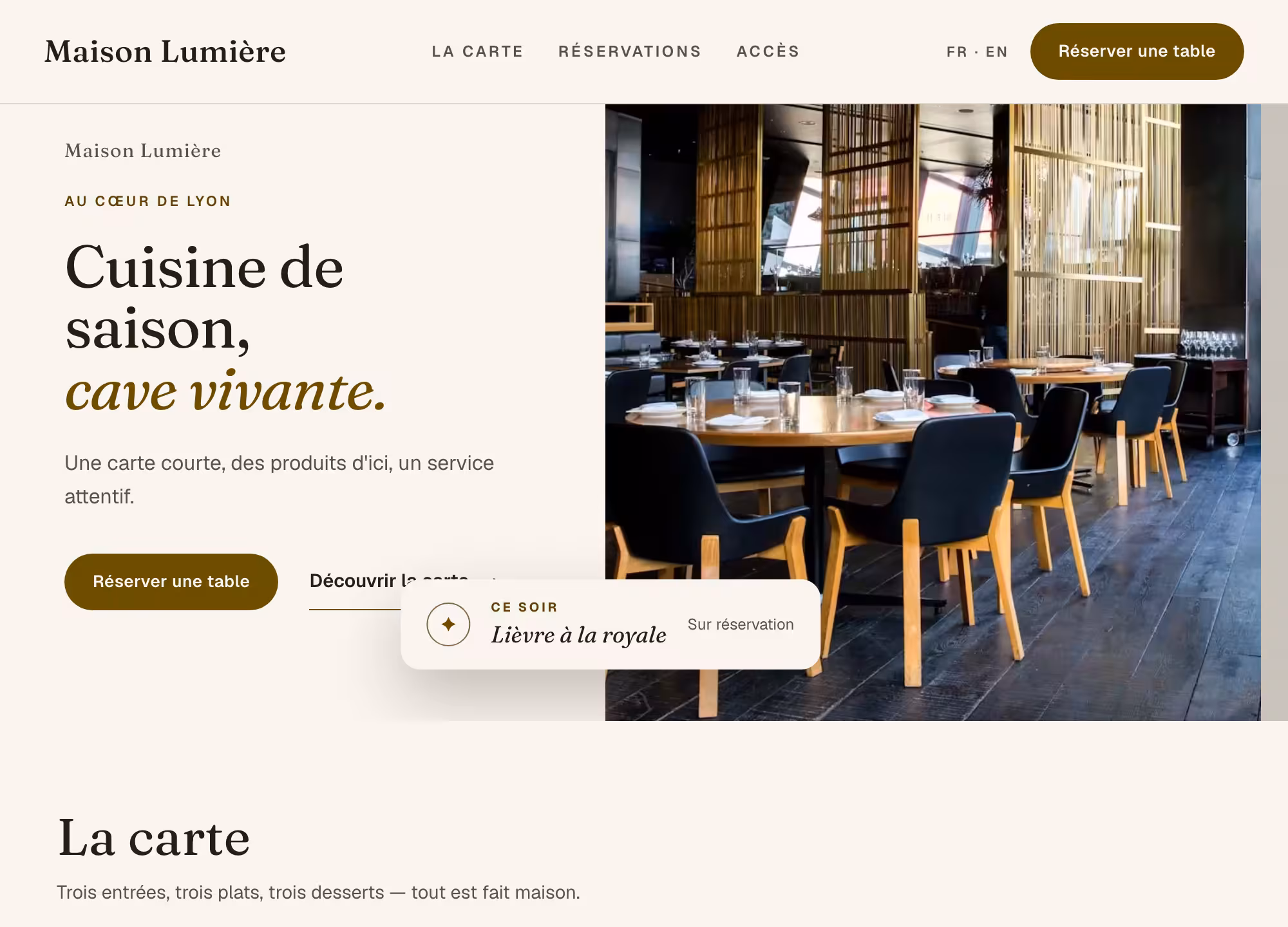 Page d'accueil du système La Table